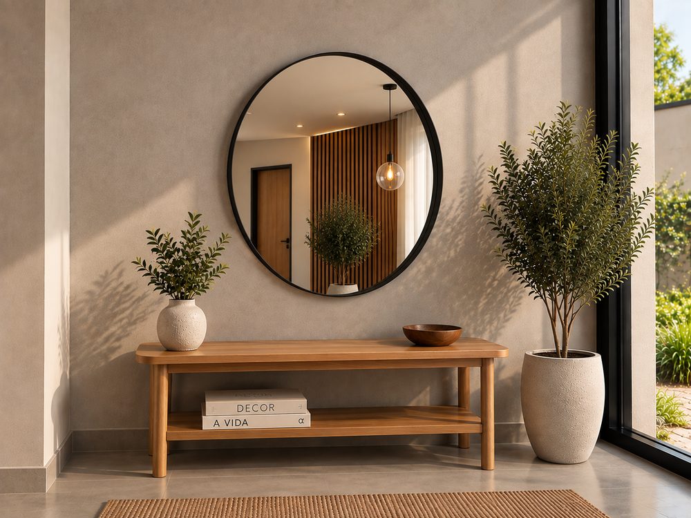 Espelho Lua Linha Clean decorando um ambiente